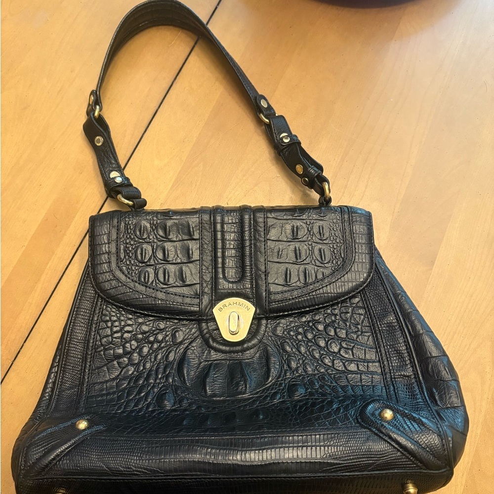 Brahmin Black Crocodile Embossed Women's Bag Muriel